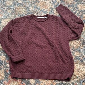 Perry Ellis Women's Textured Knit Sweater - Dark Red XL